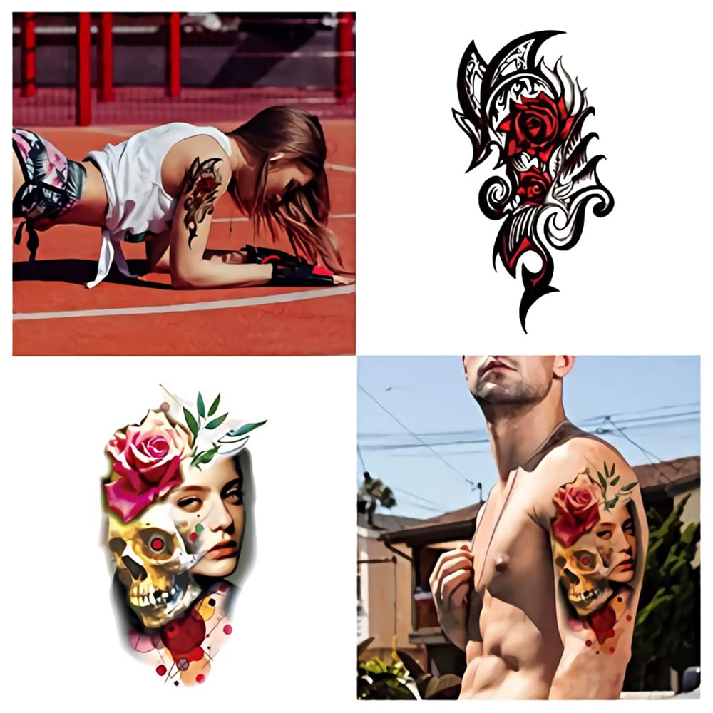 CONOBO 10 Sheets Large 3D Temporary Tattoos Stickers For Women Men Half Sleeve Realistic Animals Flo