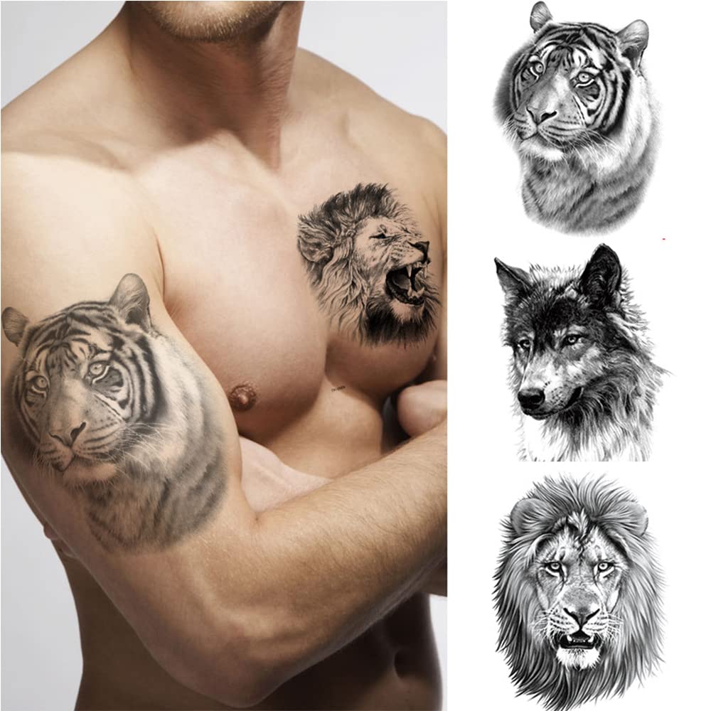 CONOBO 10 Sheets Large 3D Temporary Tattoos Stickers For Women Men Half Sleeve Realistic Animals Flo
