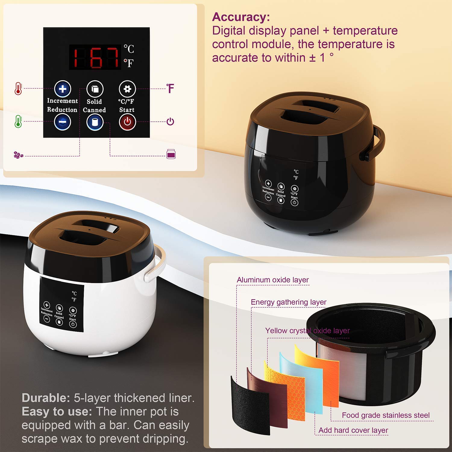 AUKE Wax Warmer, Electric Wax Warmer for Hair Removal High-end Digital Wax Heater Kit with 4 Bags Wa