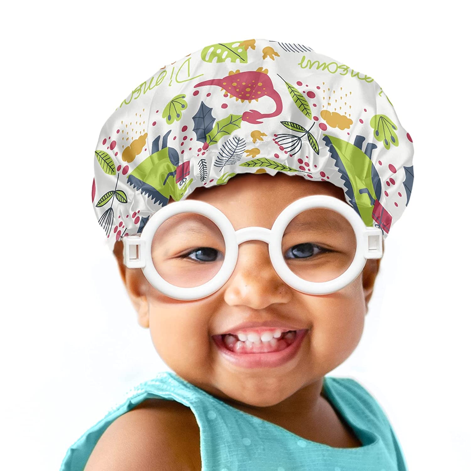 Babrukda Kids Satin Bonnet Lined Sleeping Beanie Hat Cute Dinosaur Green Printed Headwear Curly Natu