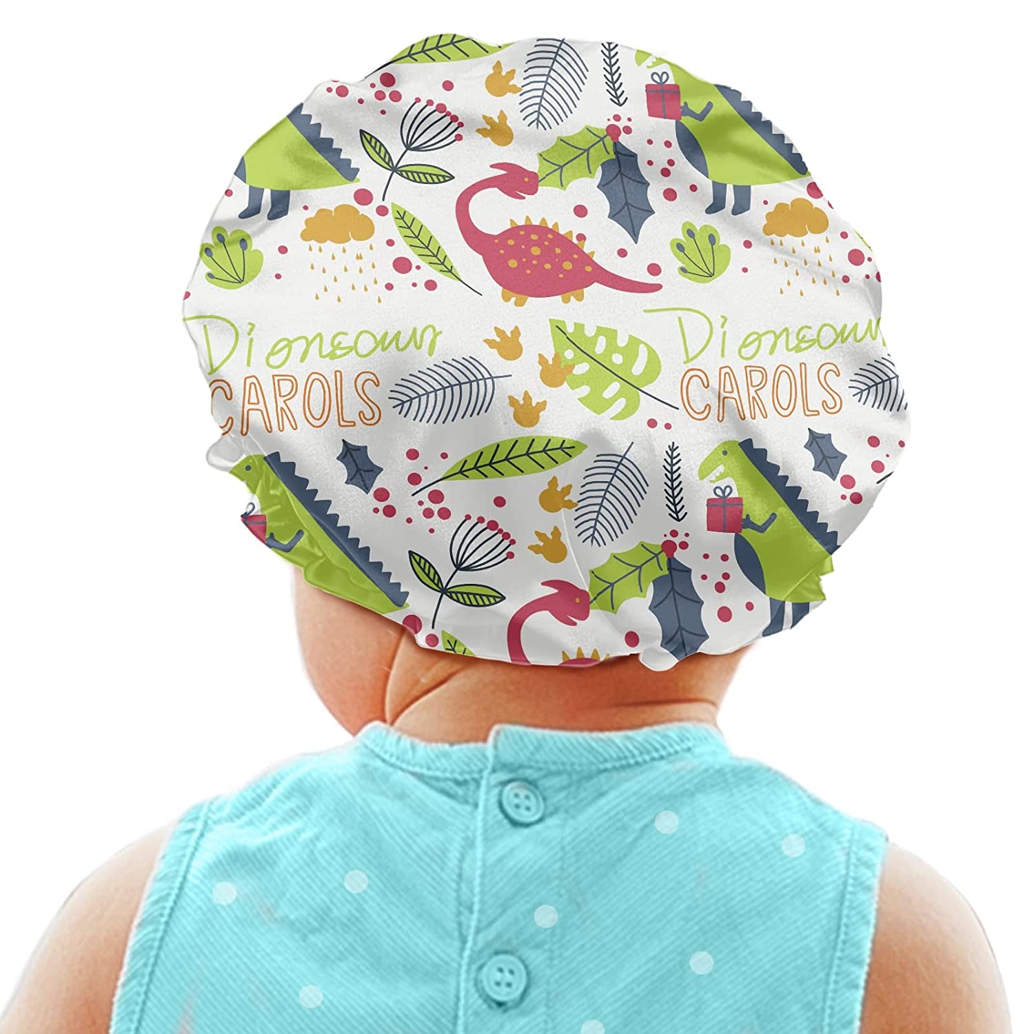 Babrukda Kids Satin Bonnet Lined Sleeping Beanie Hat Cute Dinosaur Green Printed Headwear Curly Natu