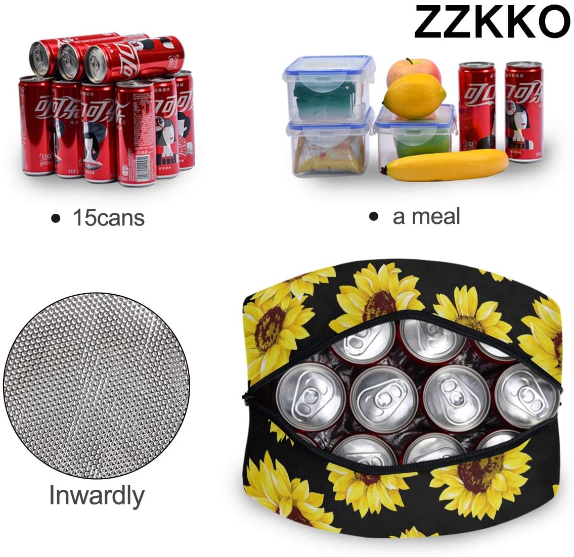 ZZKKO Sunflower Summer Lunch Bag Box Tote Organizer Lunch Container Insulated Zipper Meal Prep Coole