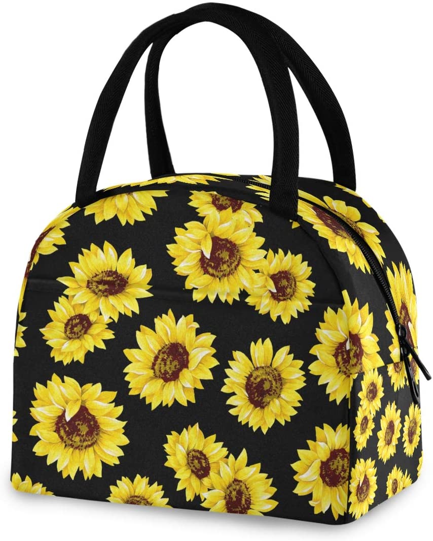 ZZKKO Sunflower Summer Lunch Bag Box Tote Organizer Lunch Container Insulated Zipper Meal Prep Coole