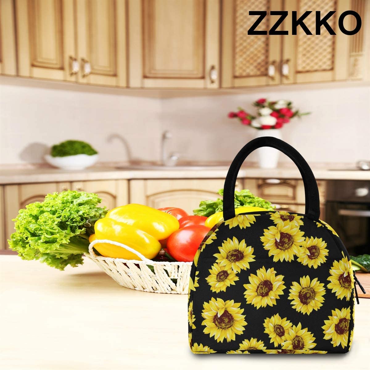 ZZKKO Sunflower Summer Lunch Bag Box Tote Organizer Lunch Container Insulated Zipper Meal Prep Coole
