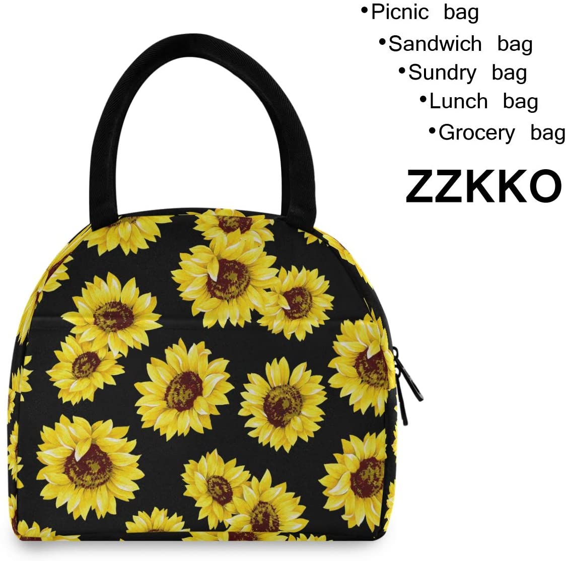 ZZKKO Sunflower Summer Lunch Bag Box Tote Organizer Lunch Container Insulated Zipper Meal Prep Coole