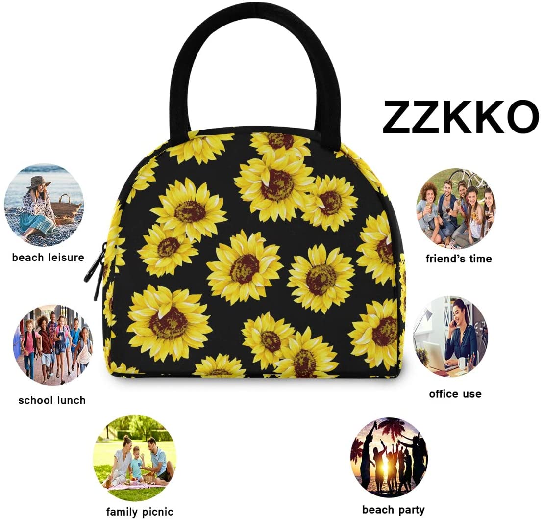 ZZKKO Sunflower Summer Lunch Bag Box Tote Organizer Lunch Container Insulated Zipper Meal Prep Coole