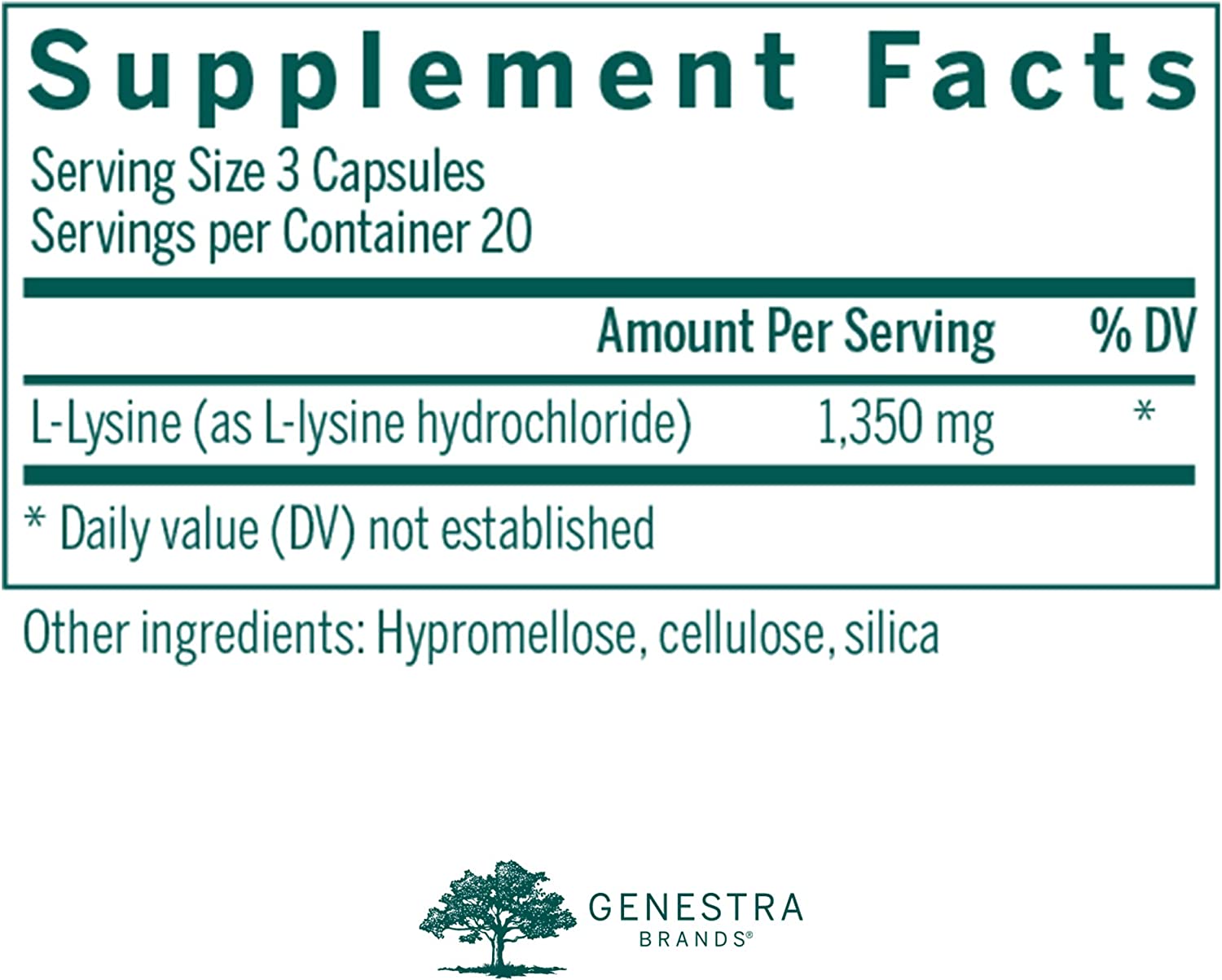 Genestra Brands Amino L-Lysine | Essential Amino Acid Supplement | 60 Capsules