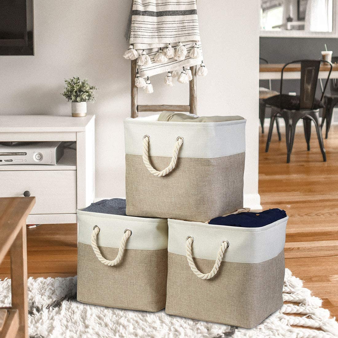 i BKGOO 3Pack Large Foldable Storage Bins，Collapsible Sturdy Cationic Fabric Organizing Storage Ba