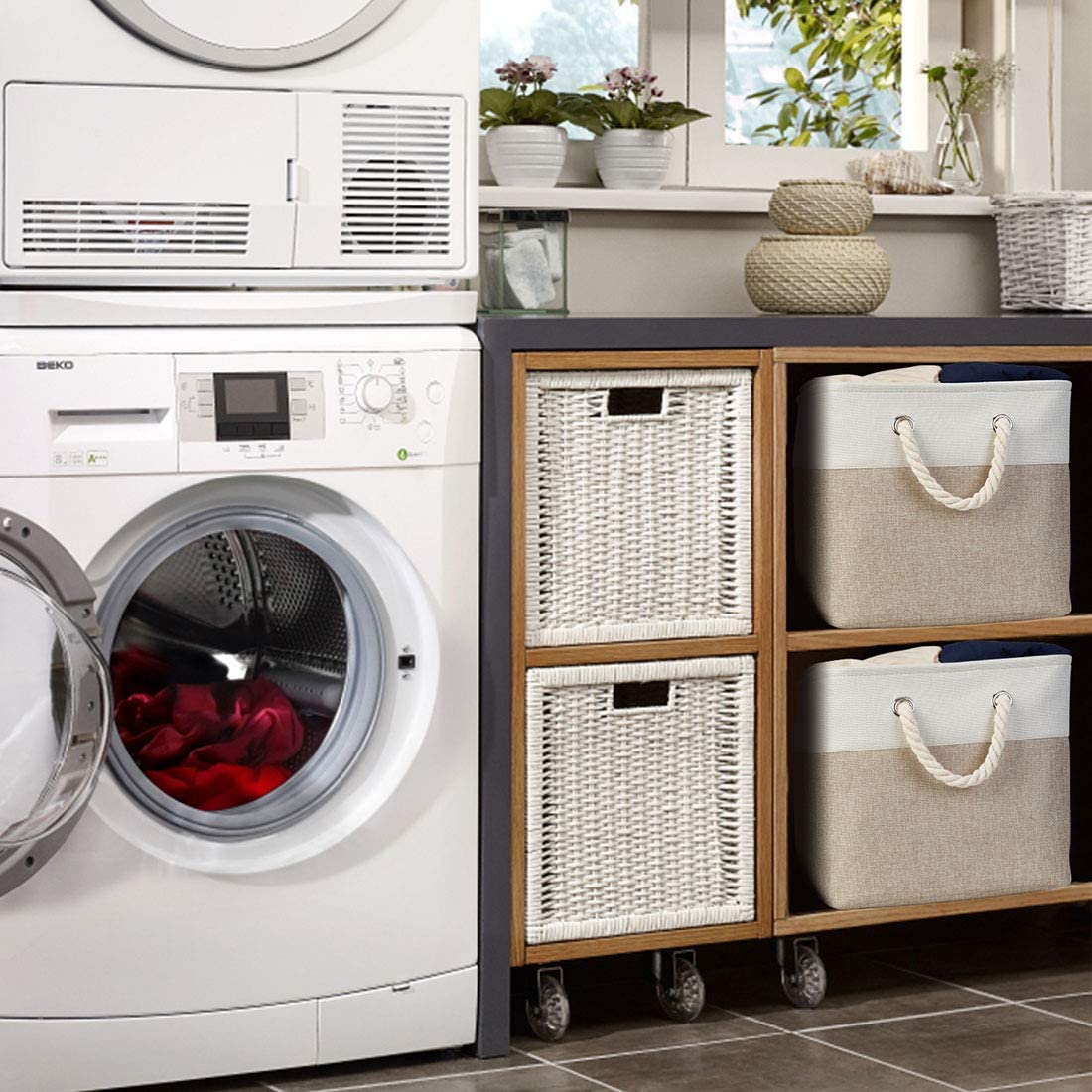 i BKGOO 3Pack Large Foldable Storage Bins，Collapsible Sturdy Cationic Fabric Organizing Storage Ba