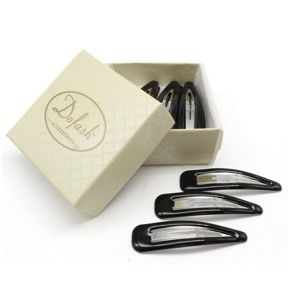 Dofash 12Pcs 7CM/2.75IN Epoxy Snap Hair Clips Large Black Hair Barrettes Big Hair Grips Hair Accesso