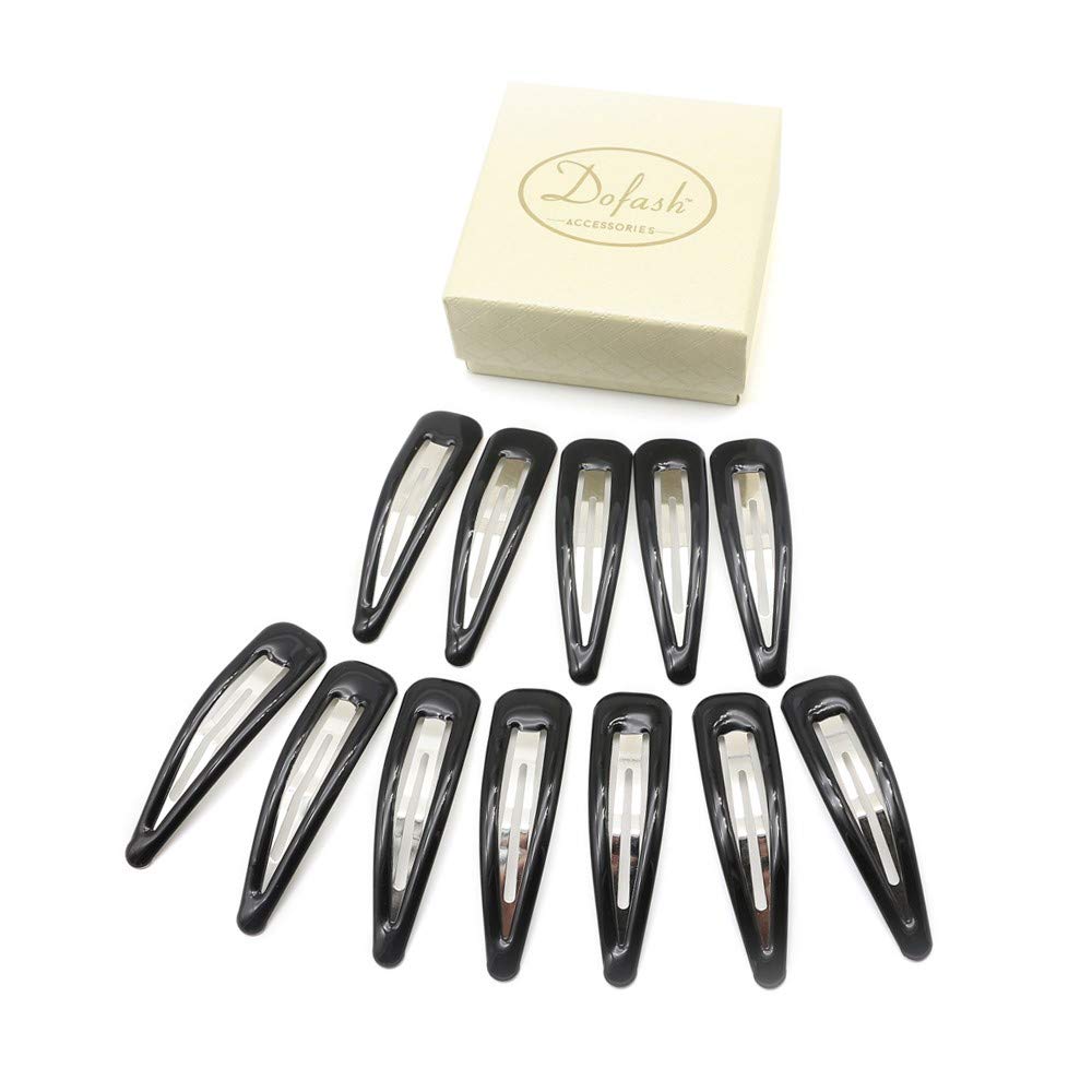 Dofash 12Pcs 7CM/2.75IN Epoxy Snap Hair Clips Large Black Hair Barrettes Big Hair Grips Hair Accesso