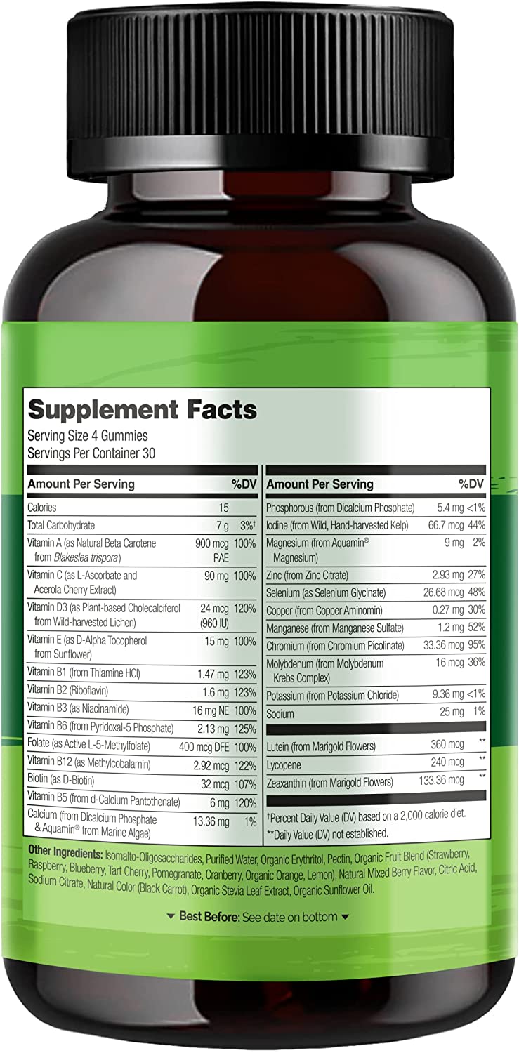 NATURELO Whole Food Vitamin Gummies for Adults - Chewable Gummy Multivitamin for Men & Women - 120 V