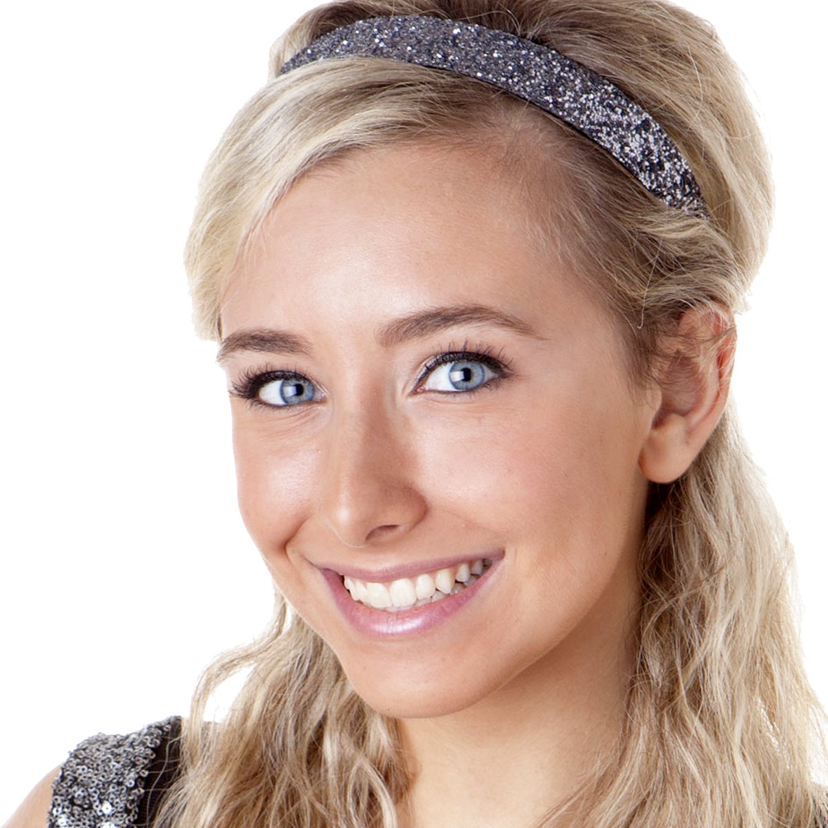 Hipsy Adjustable Non Slip Fashion Wide Bling Glitter Headbands for Women Girls & Teens 2-Pack (Black