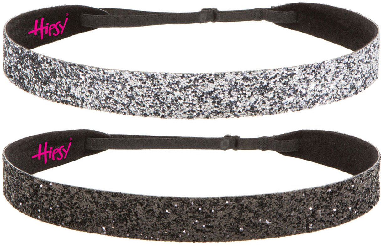 Hipsy Adjustable Non Slip Fashion Wide Bling Glitter Headbands for Women Girls & Teens 2-Pack (Black