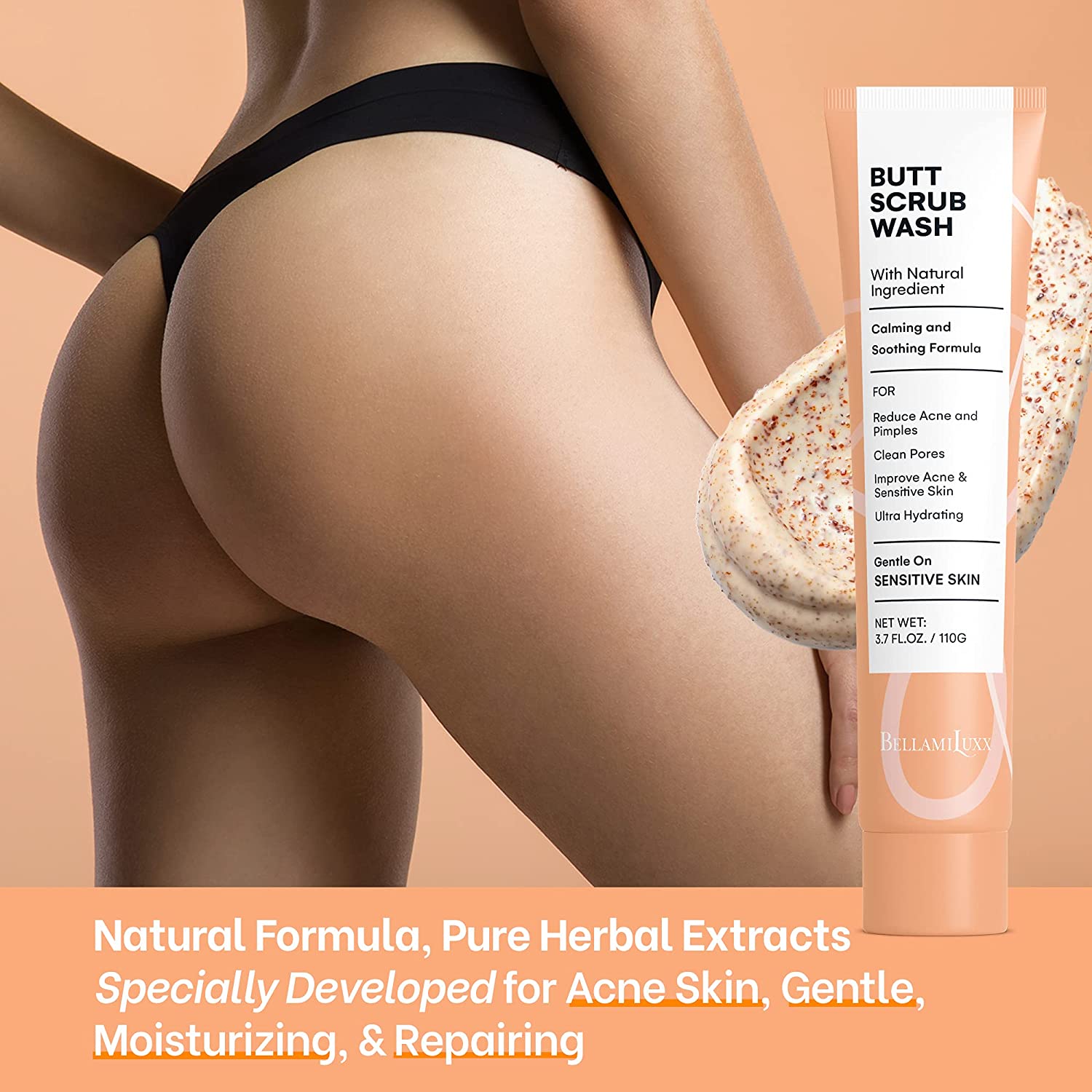 BellamiLuxx Butt Scrub Wash - 110 ml Butt Exfoliating Scrub - Butt Scrub Acne Natural - Skin-Friendl