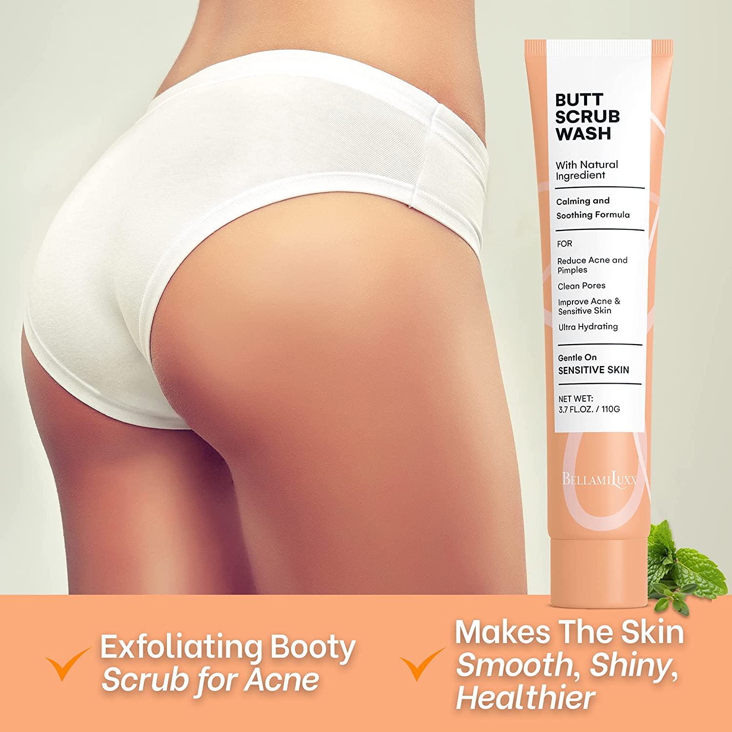 BellamiLuxx Butt Scrub Wash - 110 ml Butt Exfoliating Scrub - Butt Scrub Acne Natural - Skin-Friendl