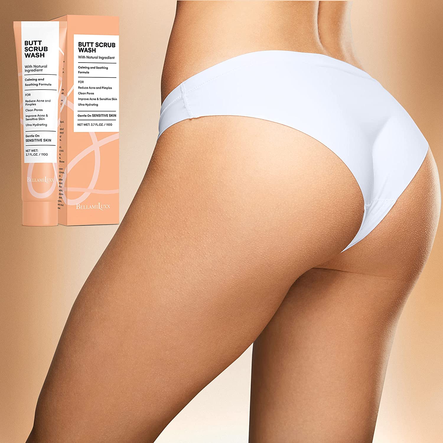 BellamiLuxx Butt Scrub Wash - 110 ml Butt Exfoliating Scrub - Butt Scrub Acne Natural - Skin-Friendl