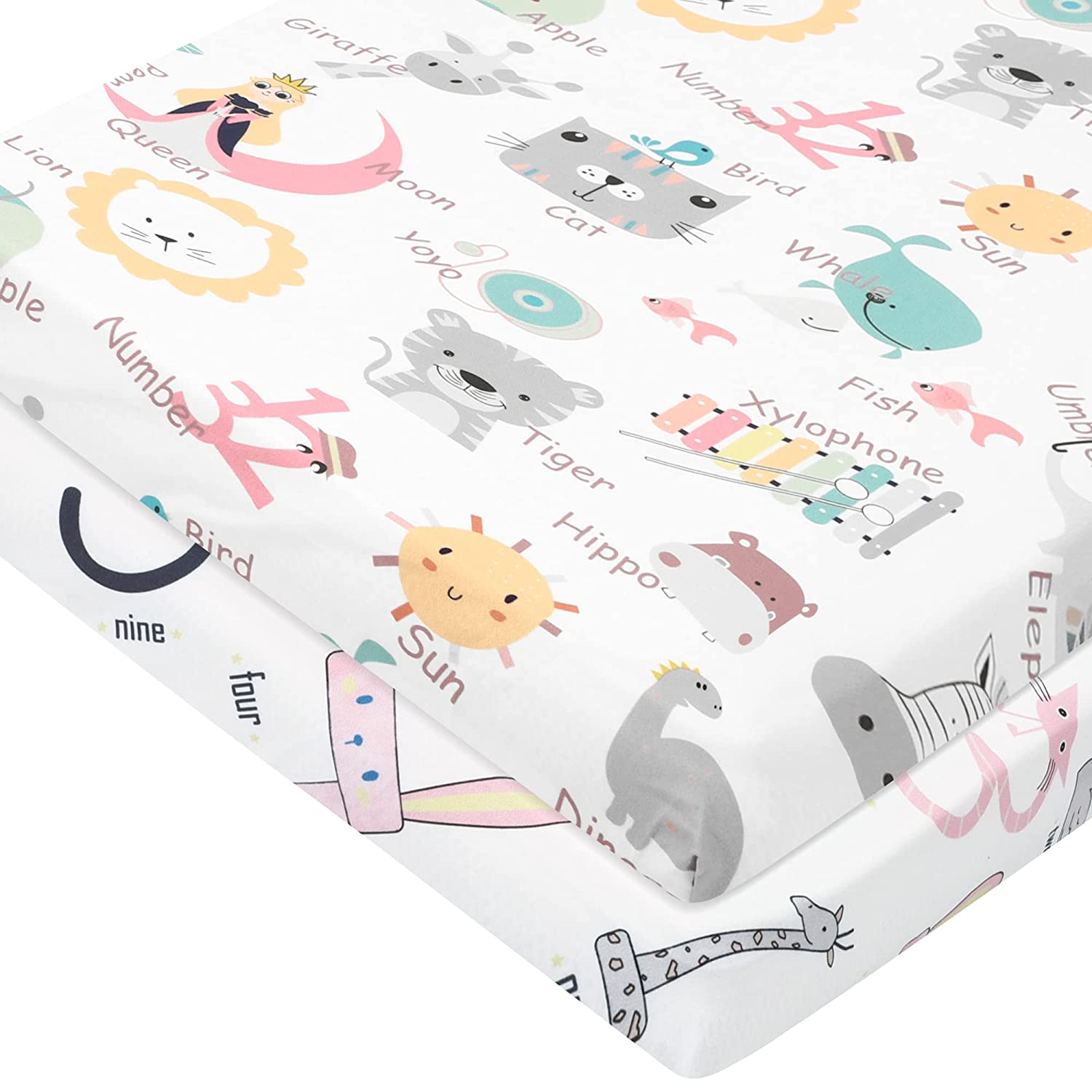 TILLYOU Microfiber Mini Crib Sheets for Baby Boy Girl, Fitted Pack N Play Playard Sheet Set, Super S