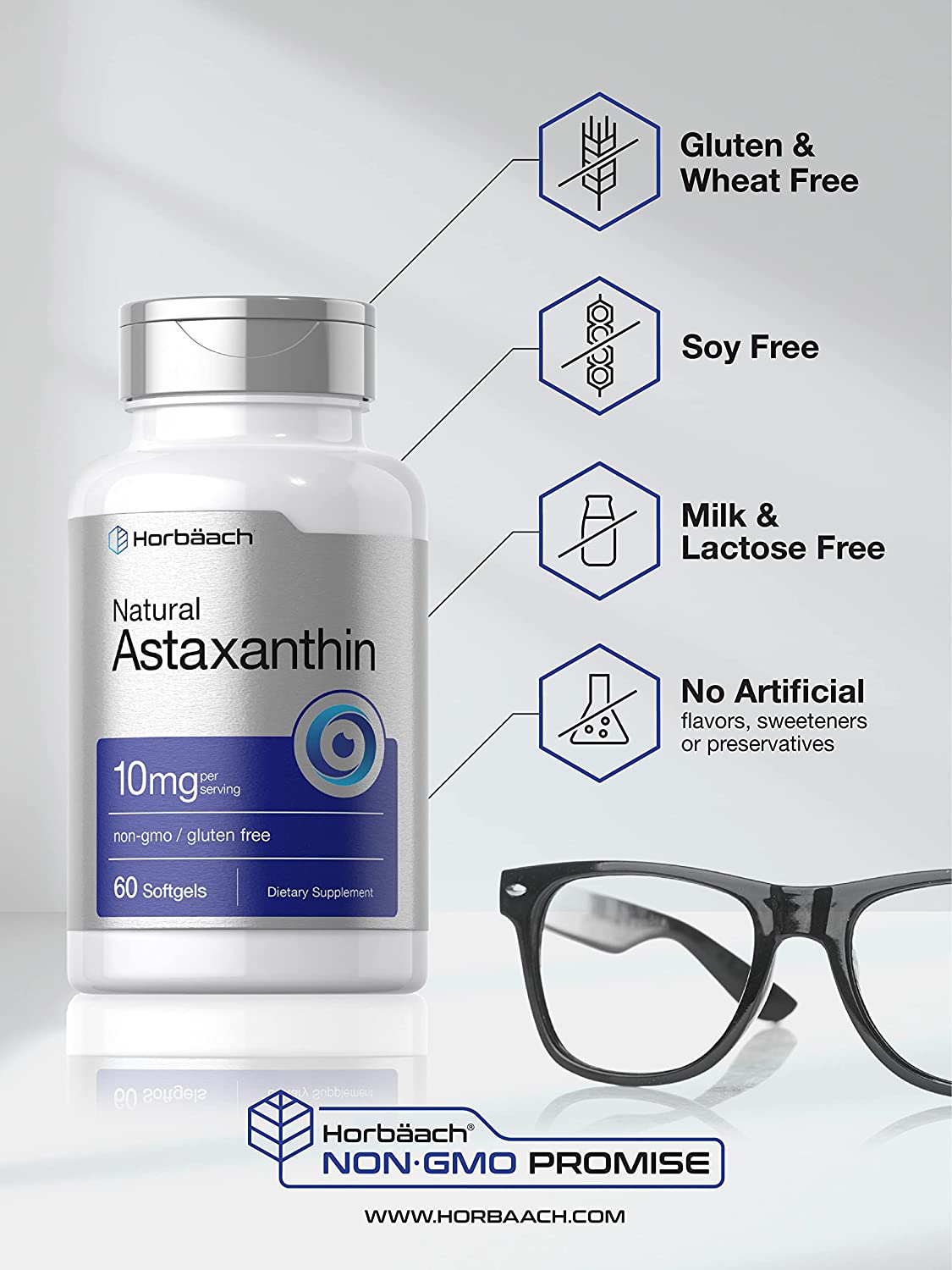 Astaxanthin 10mg | 60 Softgels | Non-GMO, Gluten Free Supplement | by Horbaach