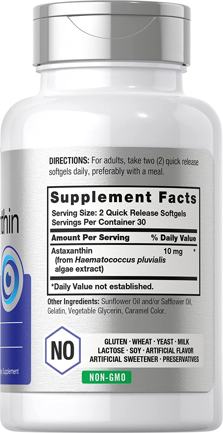 Astaxanthin 10mg | 60 Softgels | Non-GMO, Gluten Free Supplement | by Horbaach