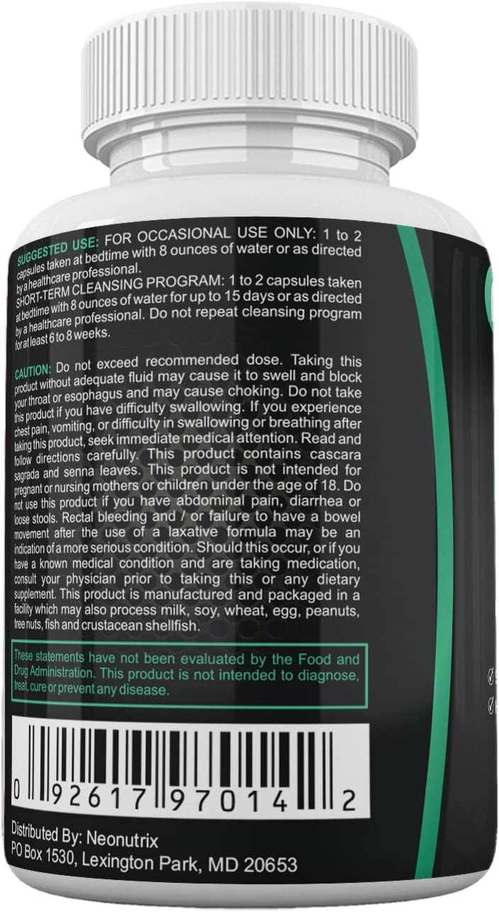 Natural Laxative Psyllium Husk Capsules Constipation Relief & Healthy Bowel Movement Colon Cleanse &