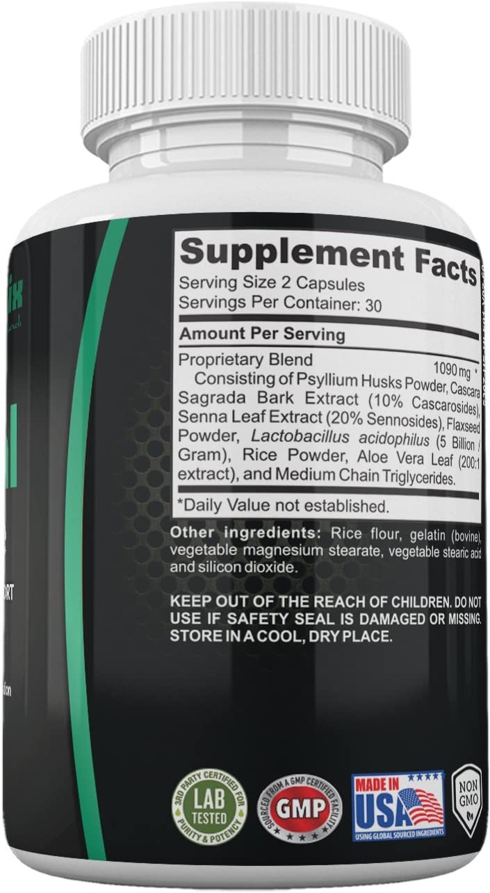 Natural Laxative Psyllium Husk Capsules Constipation Relief & Healthy Bowel Movement Colon Cleanse &