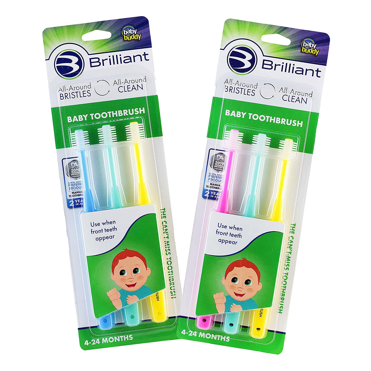 Brilliant Baby Toothbrush by Baby Buddy - for Ages 4-24 Months, Micro Bristles Clean All-Around Mout