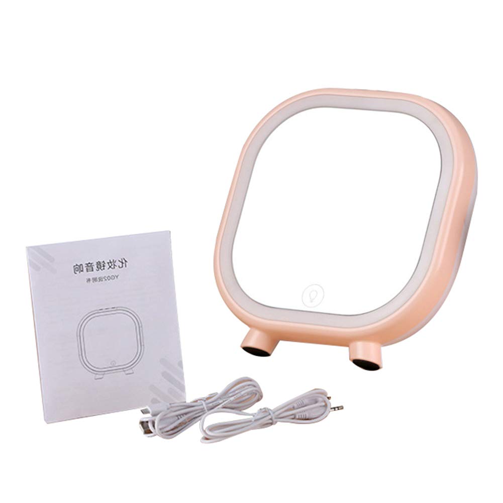 heaven2017 Wireless Bluetooth Sound Lamp LED Lighted Makeup Mirror Pink