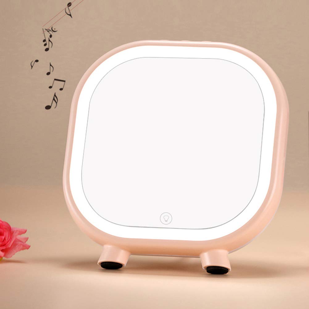 heaven2017 Wireless Bluetooth Sound Lamp LED Lighted Makeup Mirror Pink