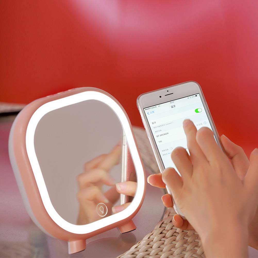 heaven2017 Wireless Bluetooth Sound Lamp LED Lighted Makeup Mirror Pink