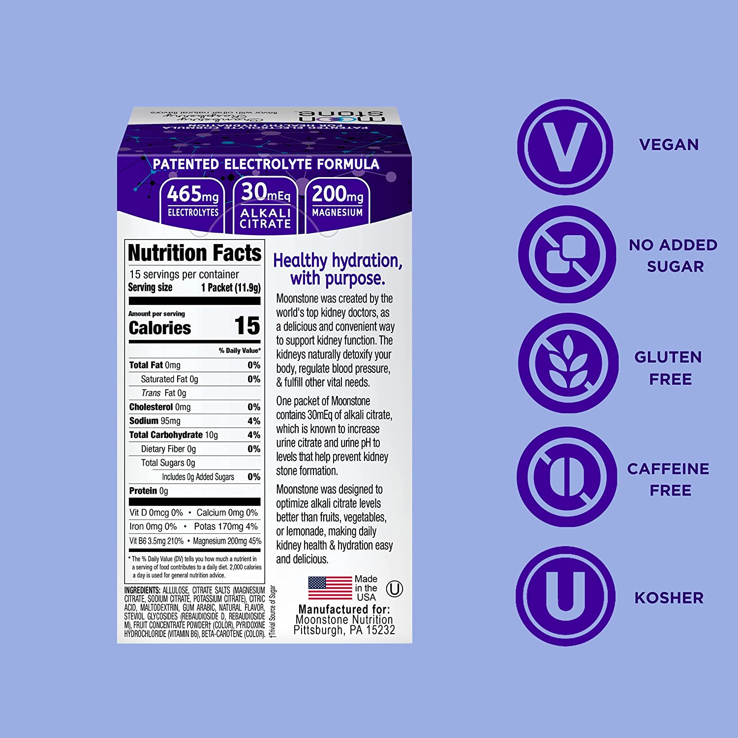 Moonstone Nutrition Kidney Stone Health Supplement, Keto Electrolyte Hydration Powder, Alkalize, Pre