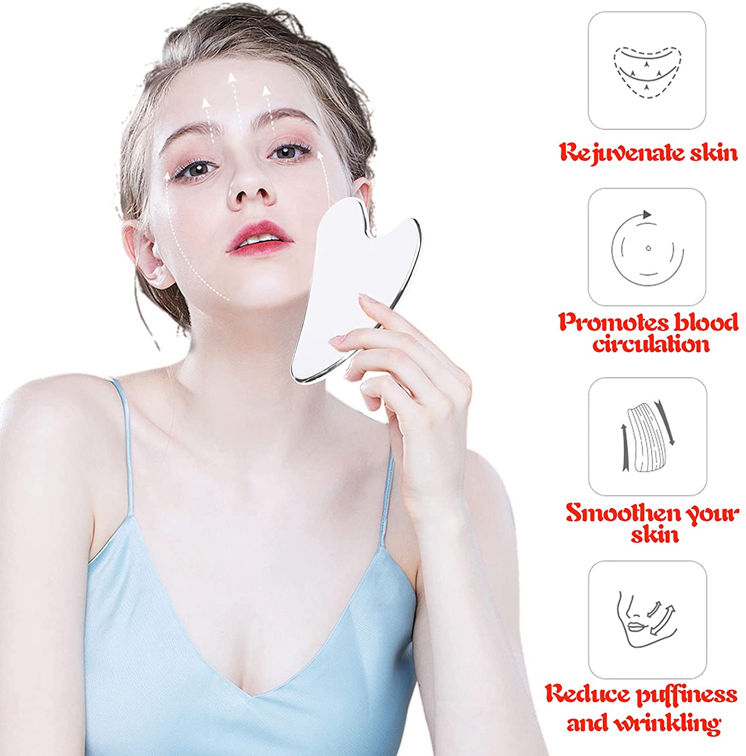 Stainless Steel Face Roller & Gua Sha Tool Set, Facial Skin Care Massager for Neck, Eyes, Muscle Lin