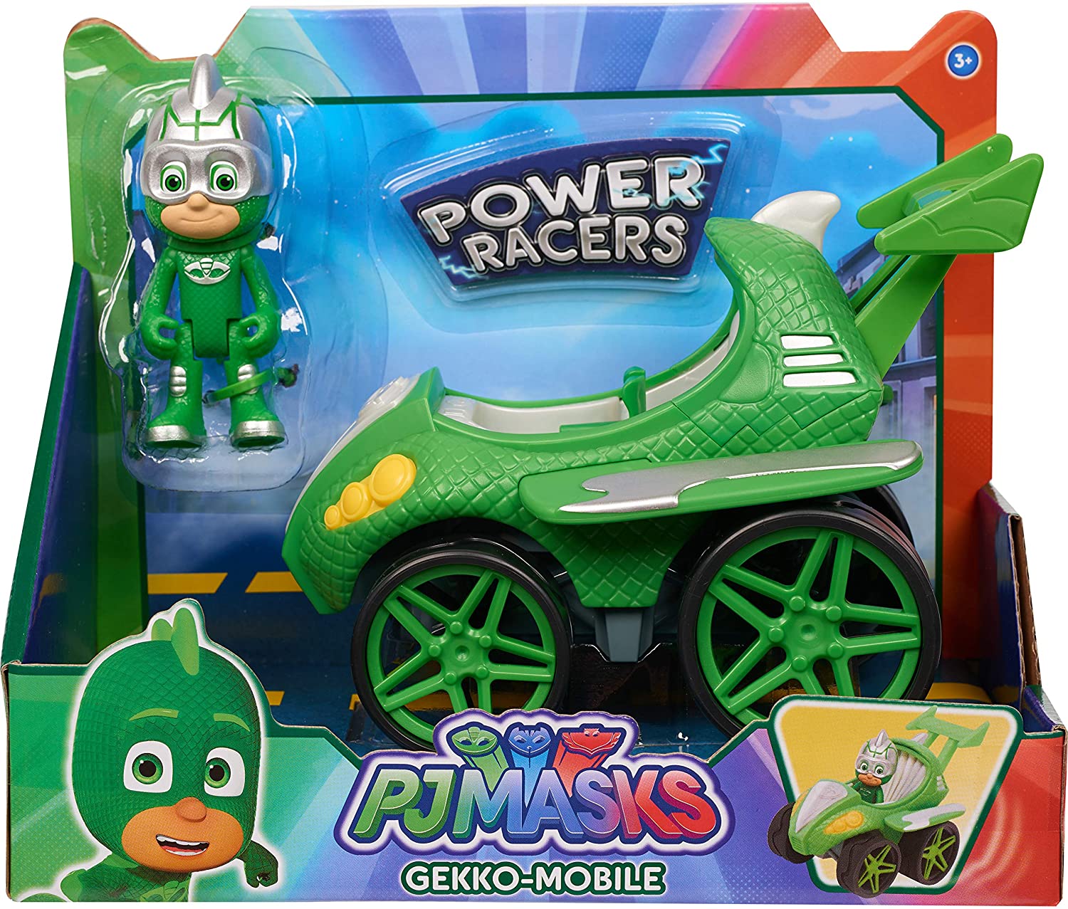 PJ Masks Power Racers Vehicles, Articulated Gekko Figure and Gekko Mobile, Green