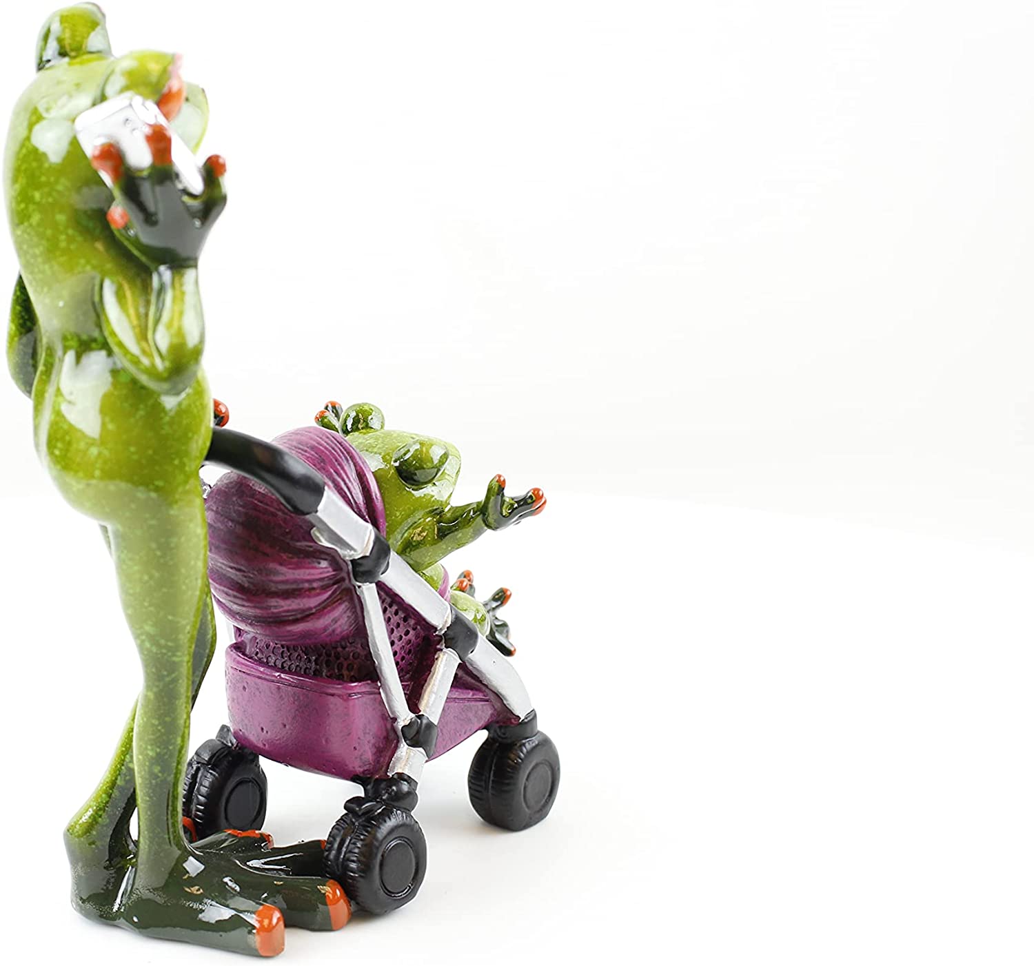 Novelty Funny Frog Family Figurines ~ Frog Family Mommy Stroller Frog Baby Frog Tabletop Statue Home
