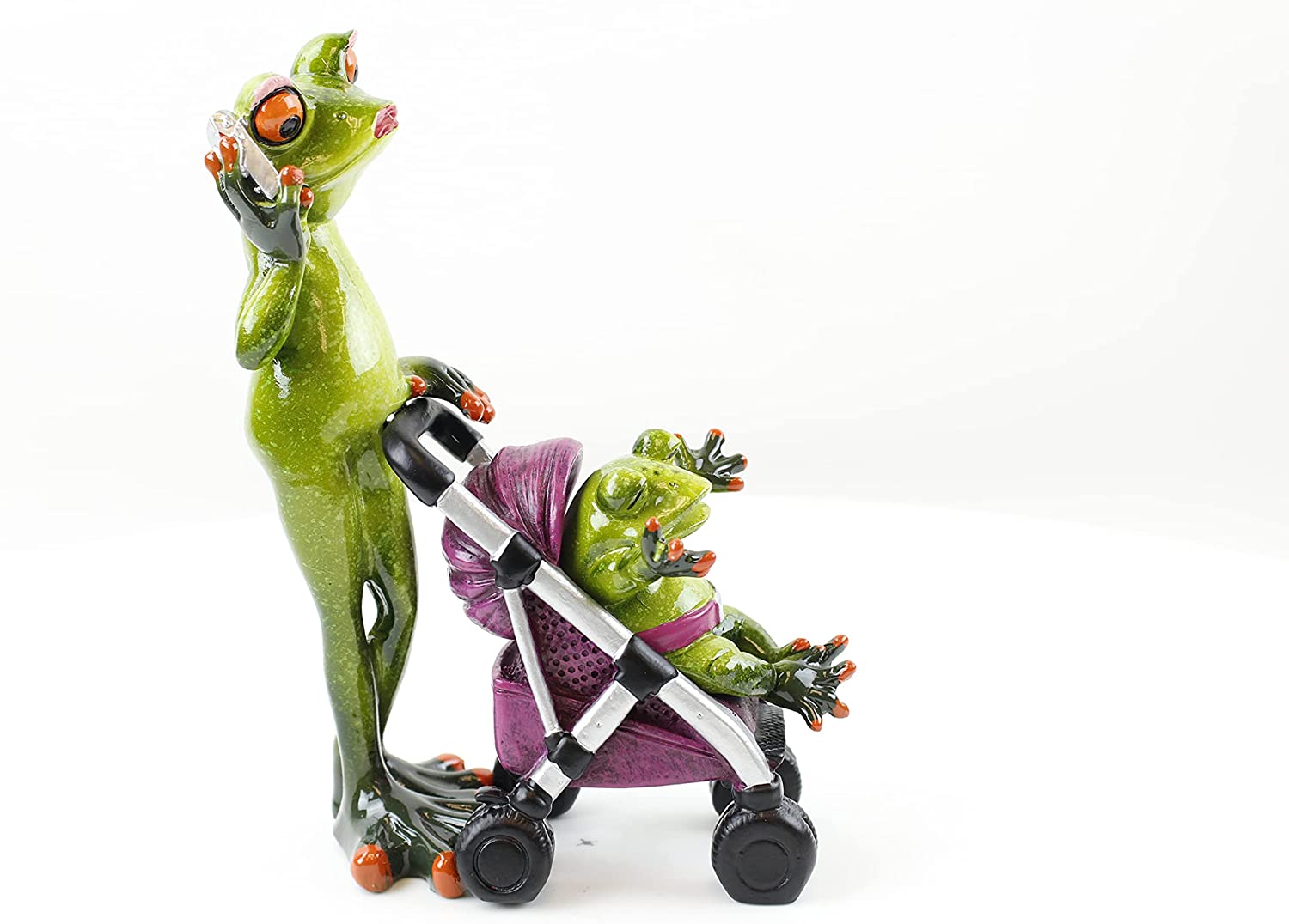 Novelty Funny Frog Family Figurines ~ Frog Family Mommy Stroller Frog Baby Frog Tabletop Statue Home