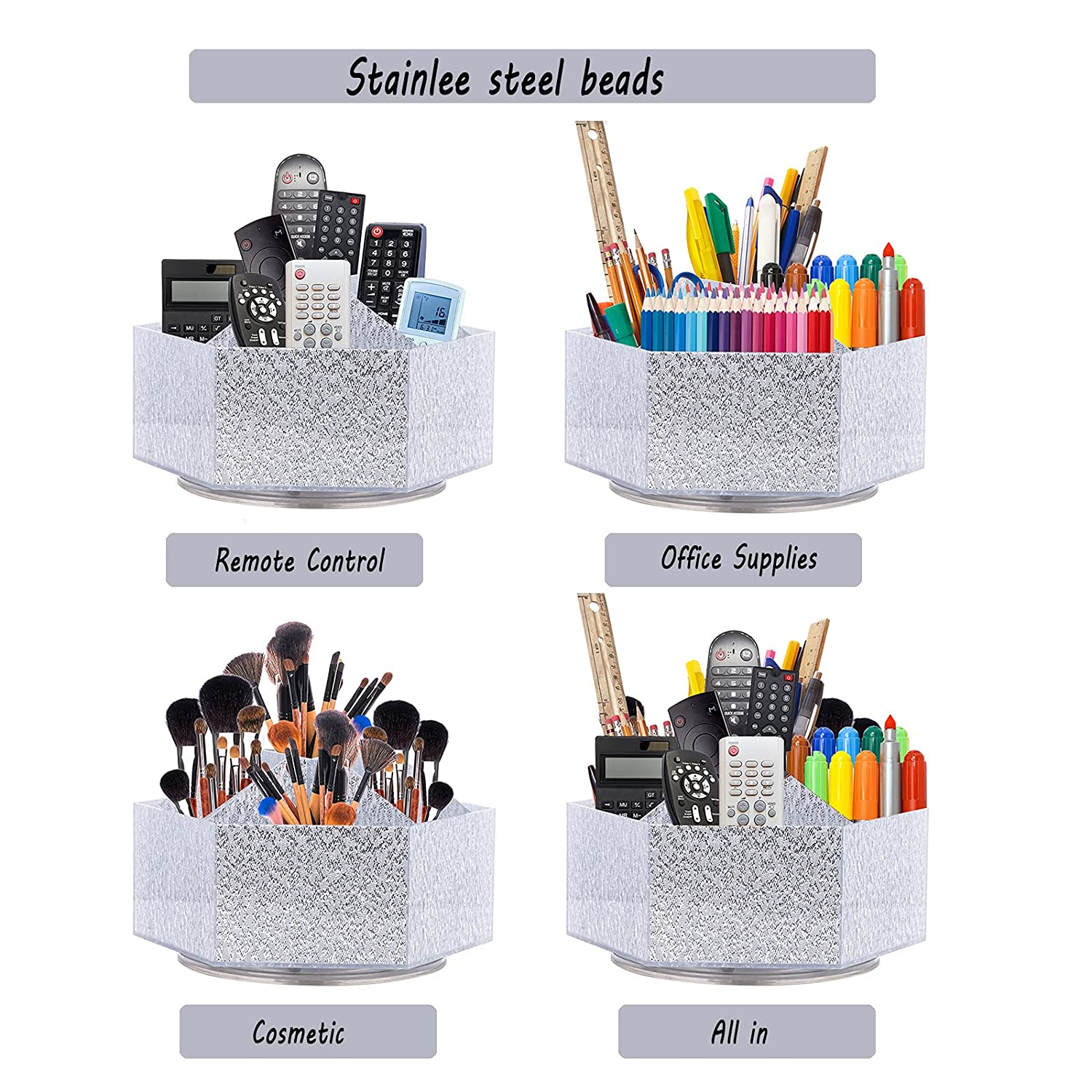 Rotating Makeup Brush Holder Silver