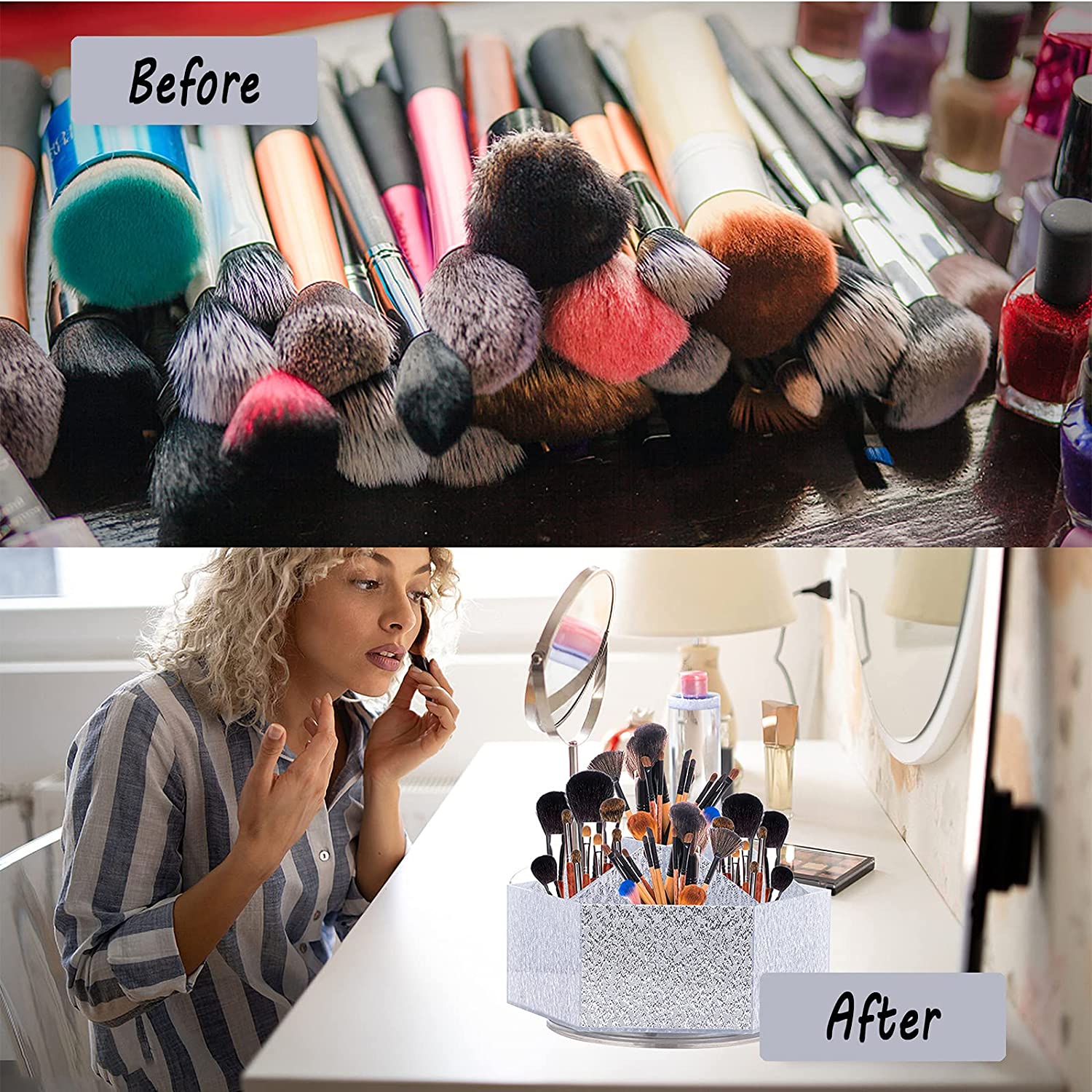 Rotating Makeup Brush Holder Silver