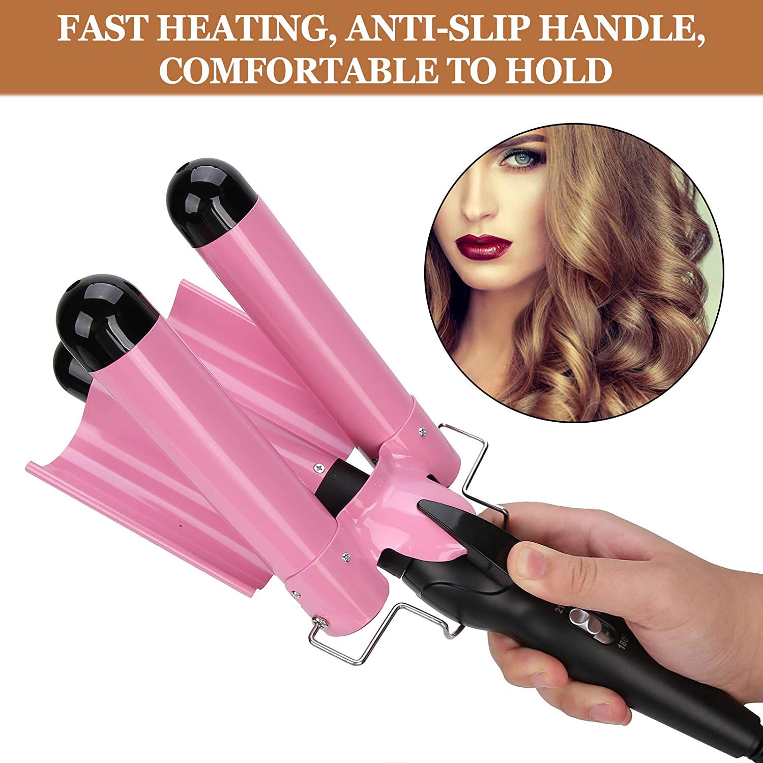 Hair Curling Iron 3 Barrel Hair Crimper Ceramic Temperature Control