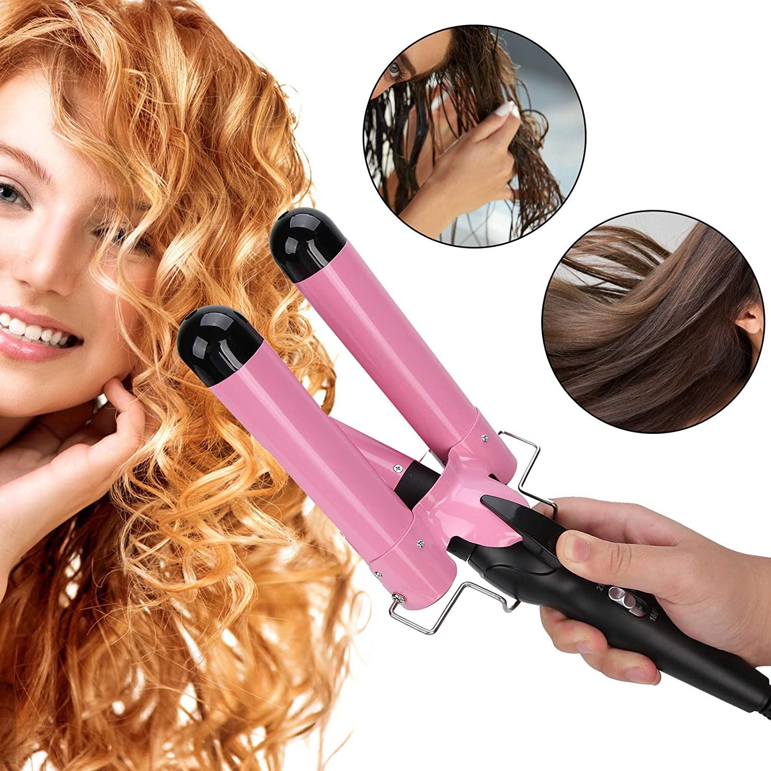 Hair Curling Iron 3 Barrel Hair Crimper Ceramic Temperature Control Hair Waving Styling Tools 32mm E