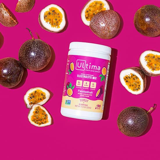 Ultima Replenisher Electrolyte Hydration Drink Mix Powder, Passionfruit, 90 Servings, no Sugar, 0 Ca