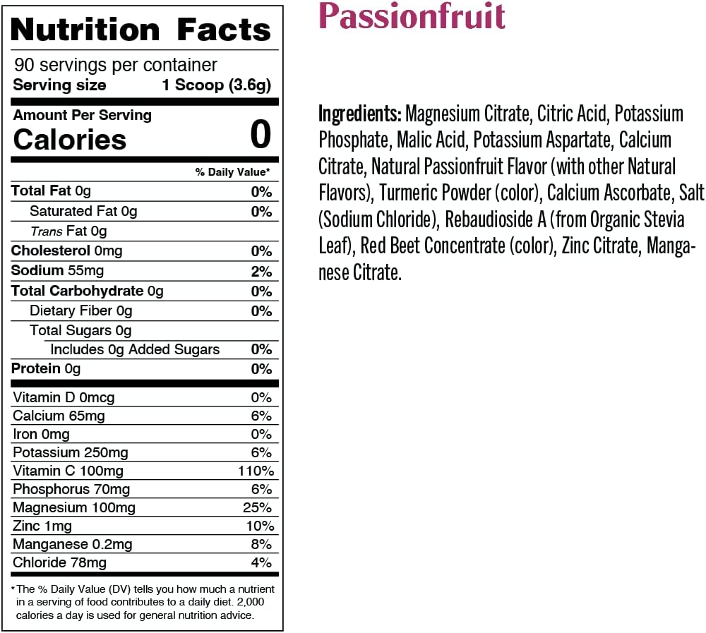 Ultima Replenisher Electrolyte Hydration Drink Mix Powder, Passionfruit, 90 Servings, no Sugar, 0 Ca