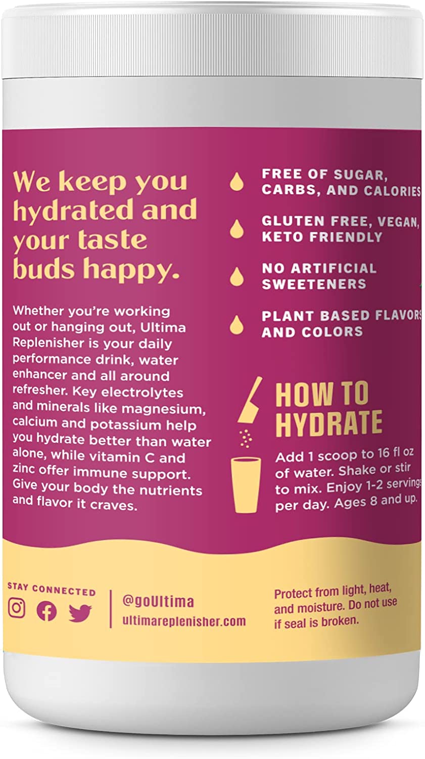 Ultima Replenisher Electrolyte Hydration Drink Mix Powder, Passionfruit, 90 Servings, no Sugar, 0 Ca