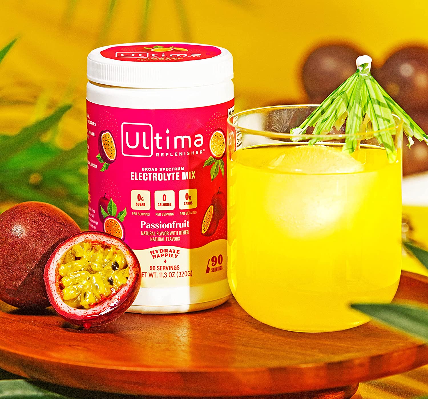 Ultima Replenisher Electrolyte Hydration Drink Mix Powder, Passionfruit, 90 Servings, no Sugar, 0 Ca