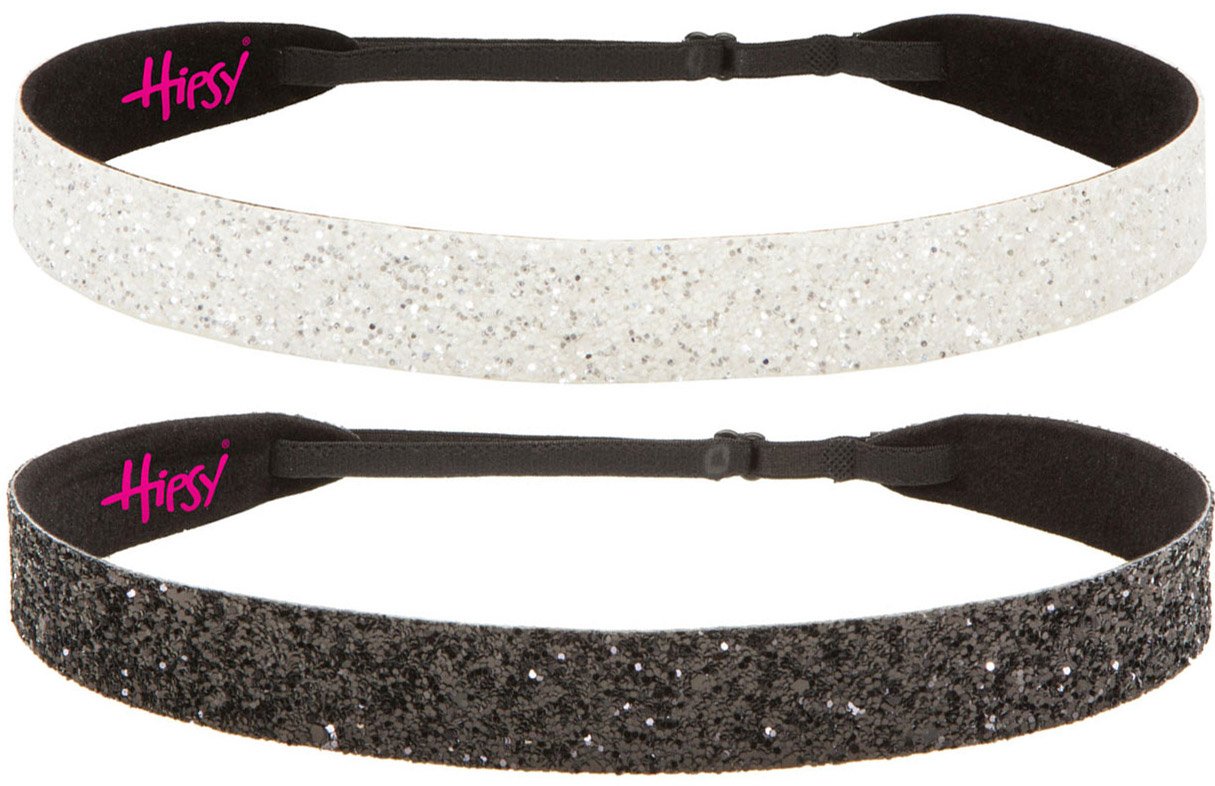 Hipsy Adjustable Non Slip Fashion Wide Bling Glitter Headbands for Women Girls & Teens 2-Pack (Black