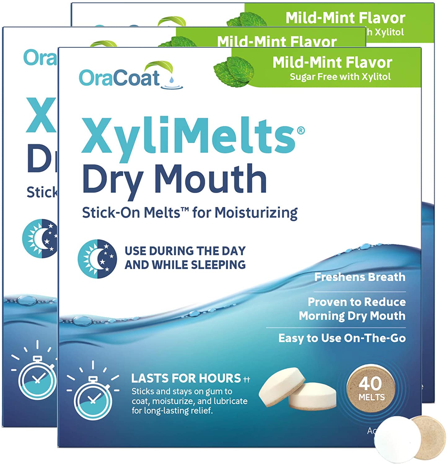 Oracoat Xylimelts for Dry Mouth Relief, Mild Mint (Pack of 3), 40 Count