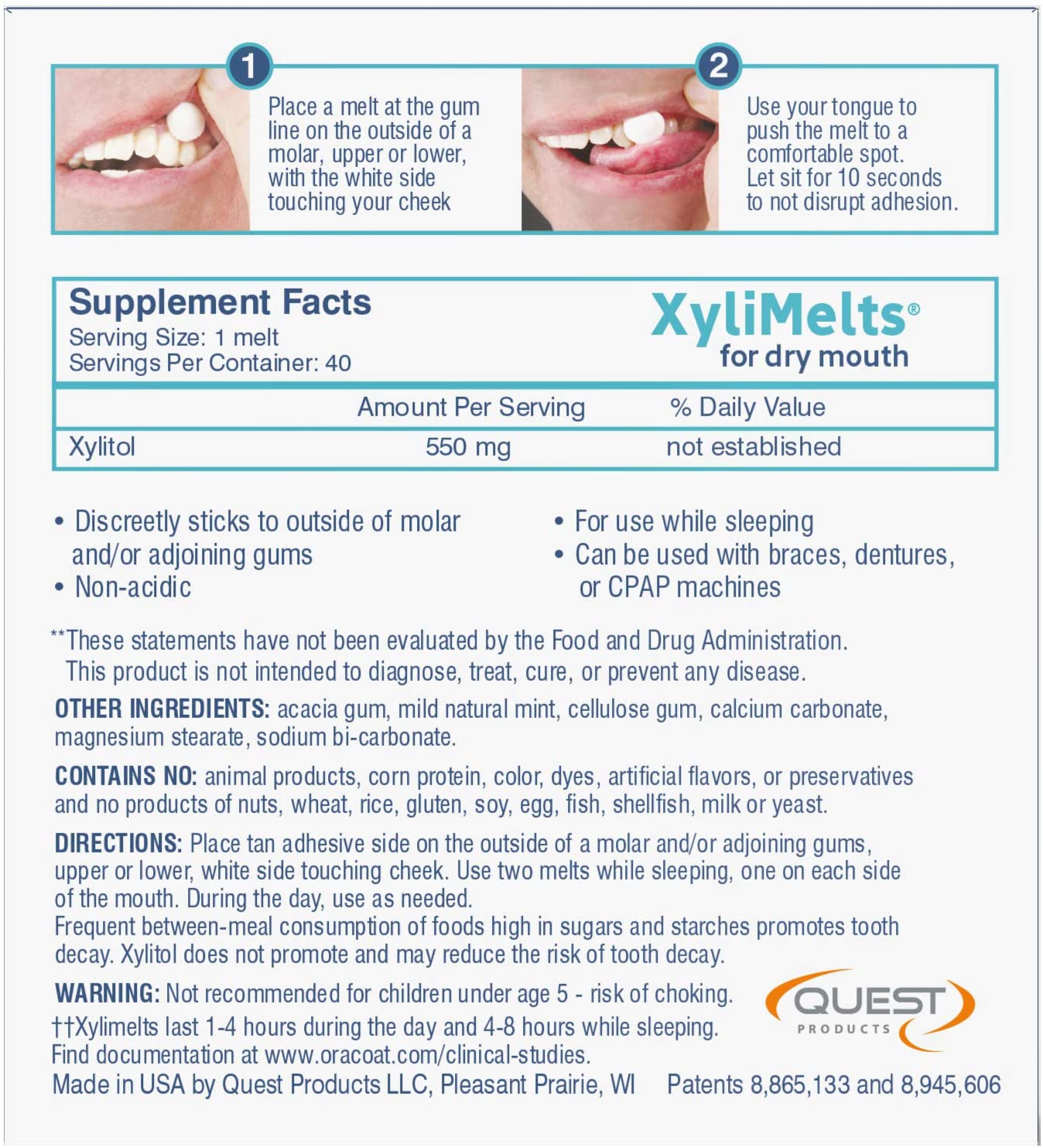 Oracoat Xylimelts for Dry Mouth Relief, Mild Mint (Pack of 3), 40 Count