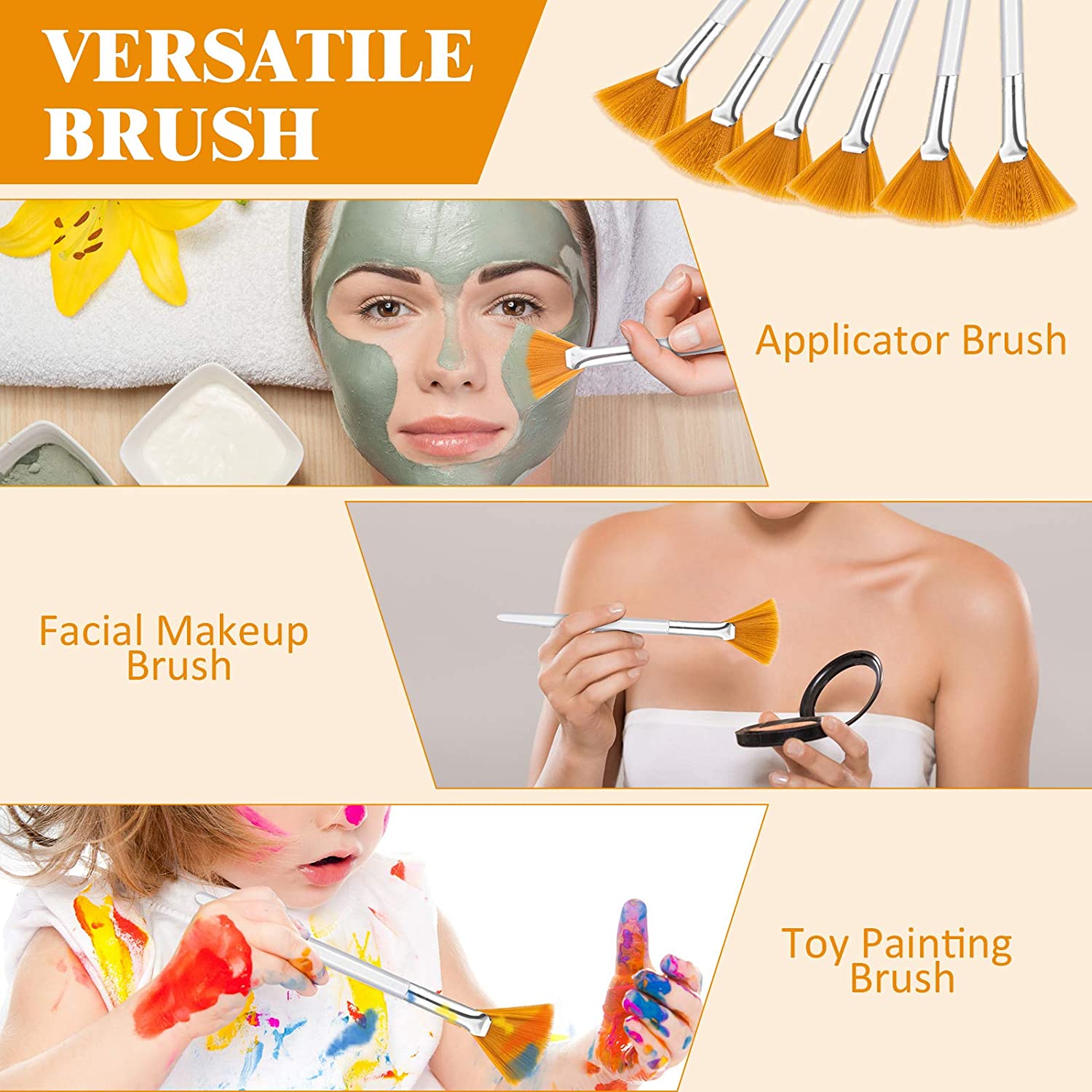 6 Pieces Fan Mask Brushes Soft Fan Facial Mask Applicator Tools Brush Makeup Brushes Cosmetic Tools