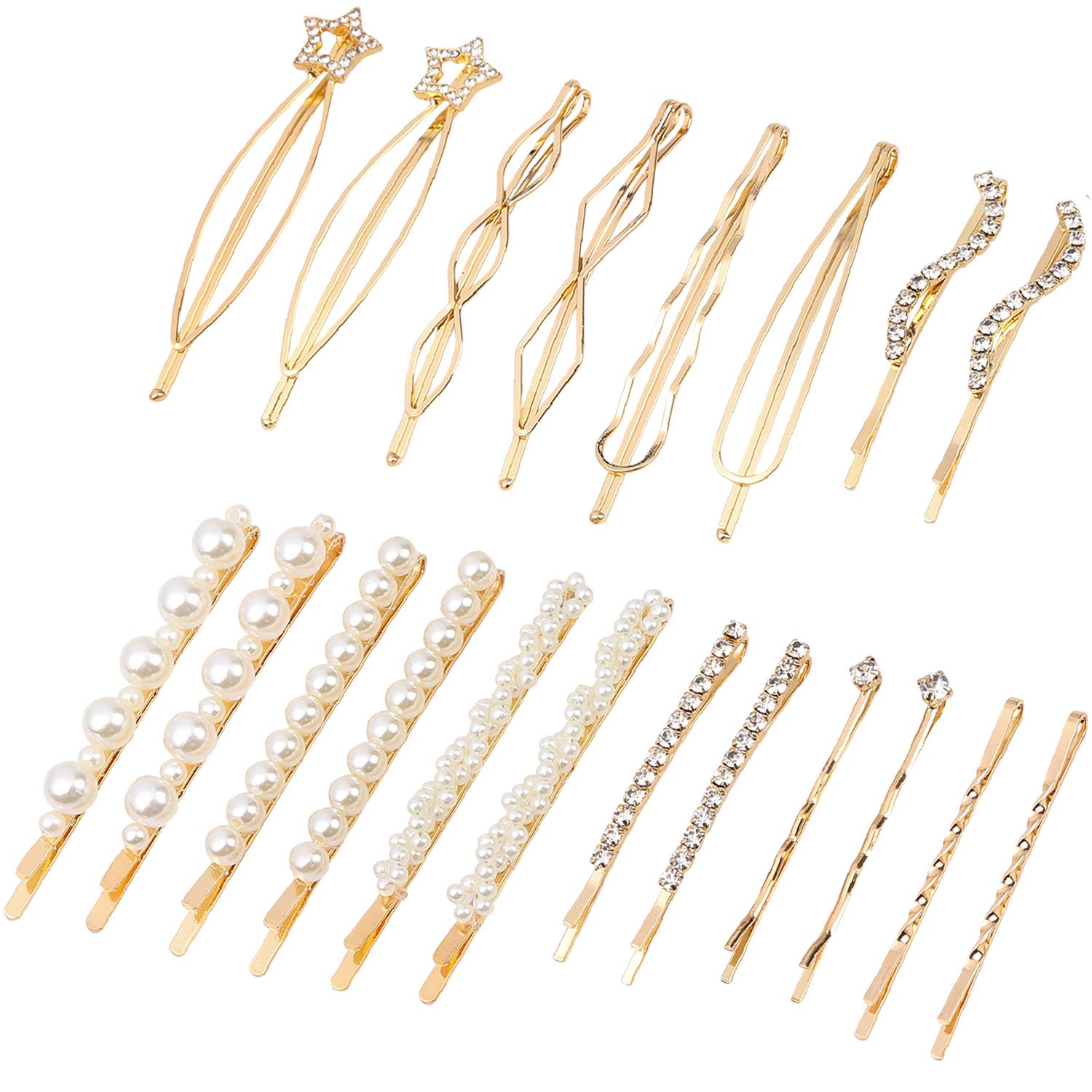 Folansy 20 Pieces Elegant Hair Barrettes Bridal Golden Metal Hair Clip Artificial Pearl Hair Pins an