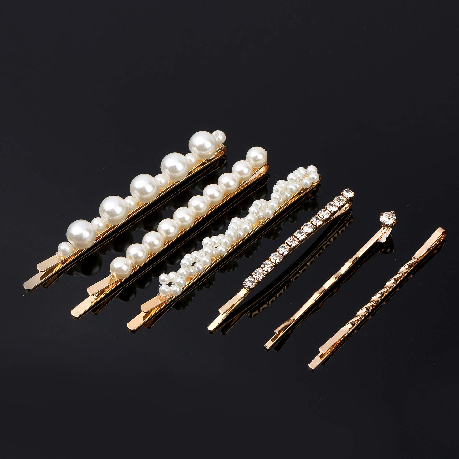 Folansy 20 Pieces Elegant Hair Barrettes Bridal Golden Metal Hair Clip Artificial Pearl Hair Pins an
