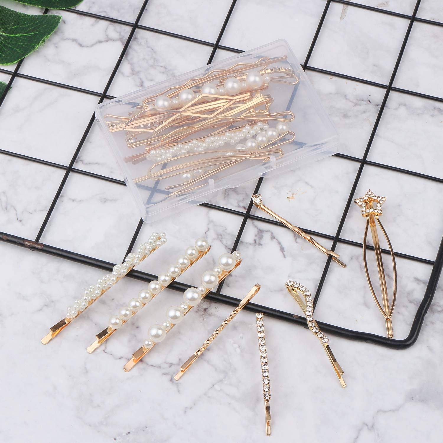 Folansy 20 Pieces Elegant Hair Barrettes Bridal Golden Metal Hair Clip Artificial Pearl Hair Pins an
